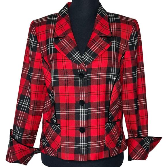 Pendleton Women’s 100% Virgin Wool Shadow Tartan Plaid Blazer USA Made Size 10 - Picture 1 of 12